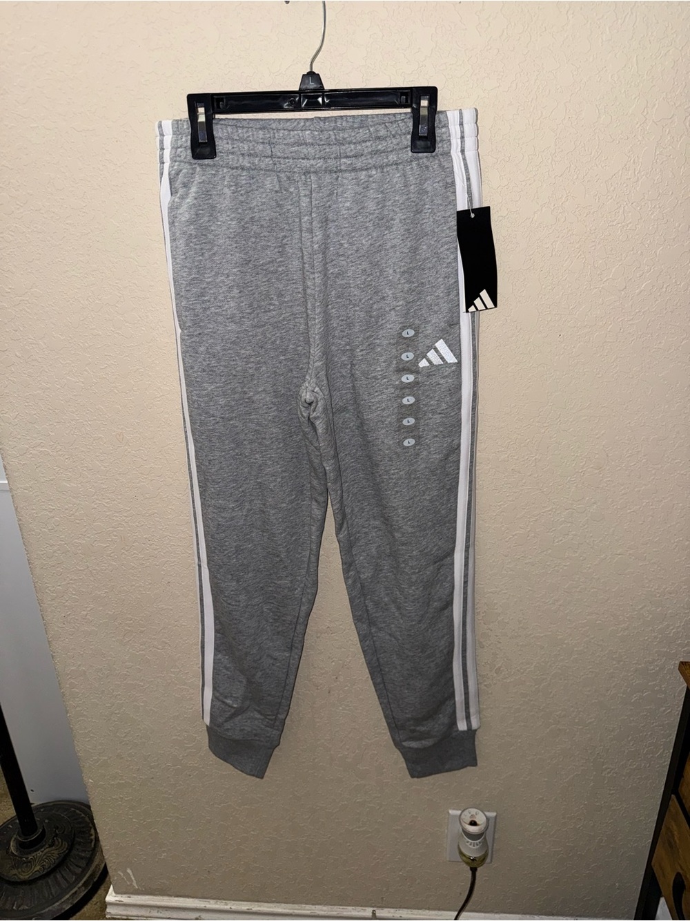adidas Grey Kids Joggers with White Side Stripes